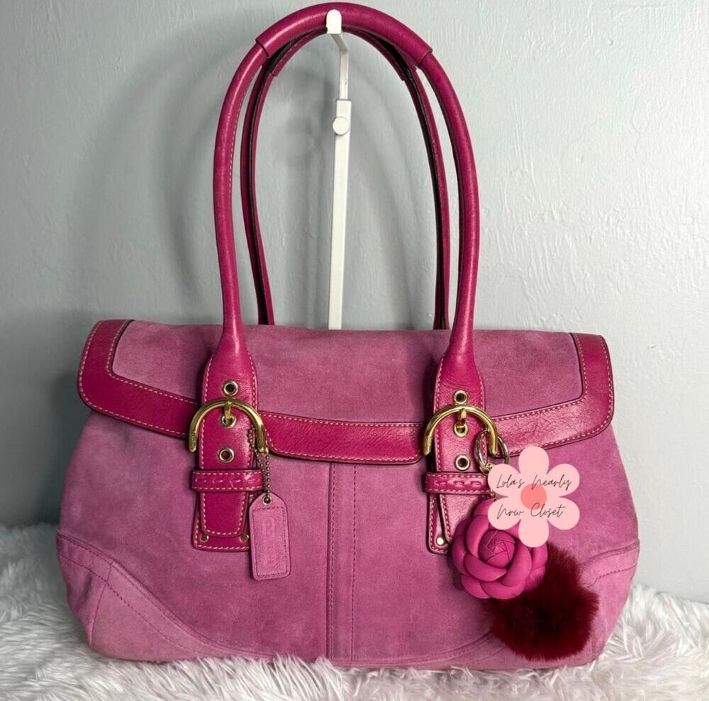 y2k COACH Vintage 2004 Pink Hampton Suede SOHO Flap Satchel
